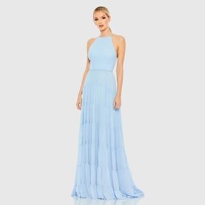 IEENA for Mac Duggal Halter Neck A-Line Tiered Gown dress powder blue size 10